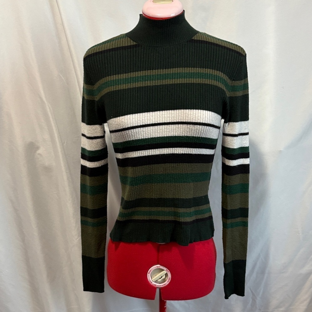 Harlow Green and White Striped Turtleneck Sweater LL225
